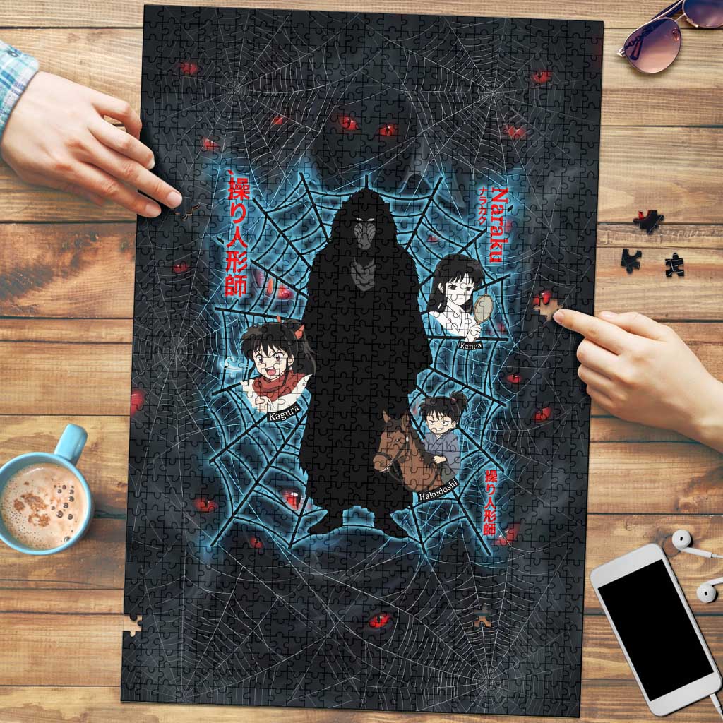 Naraku Inuyasha Series Puzzle Dark Web Anime Style with Fiery Spider and Red Eyes