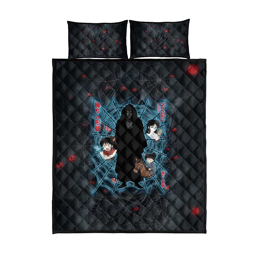 Naraku Inuyasha Series Quilt Bed Set Dark Web Anime Style with Fiery Spider and Red Eyes