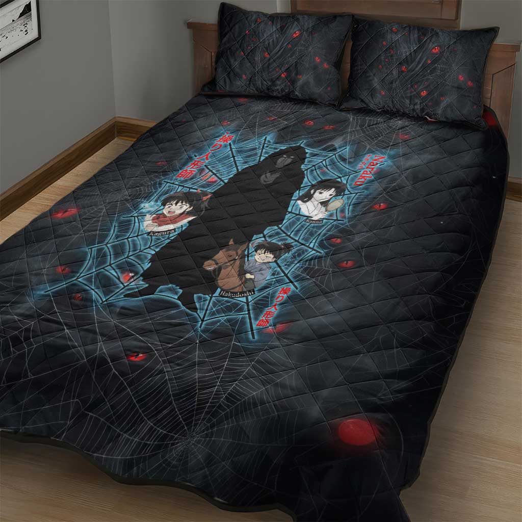 Naraku Inuyasha Series Quilt Bed Set Dark Web Anime Style with Fiery Spider and Red Eyes