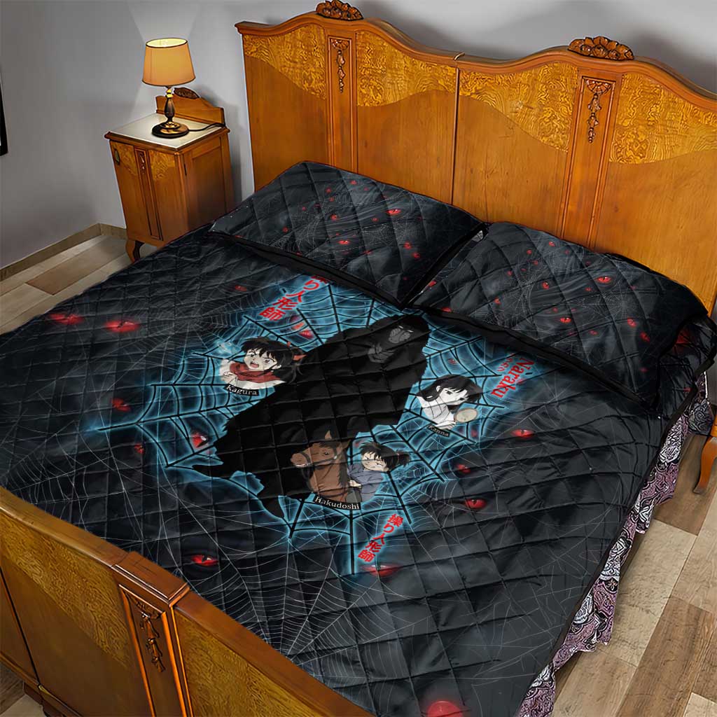 Naraku Inuyasha Series Quilt Bed Set Dark Web Anime Style with Fiery Spider and Red Eyes