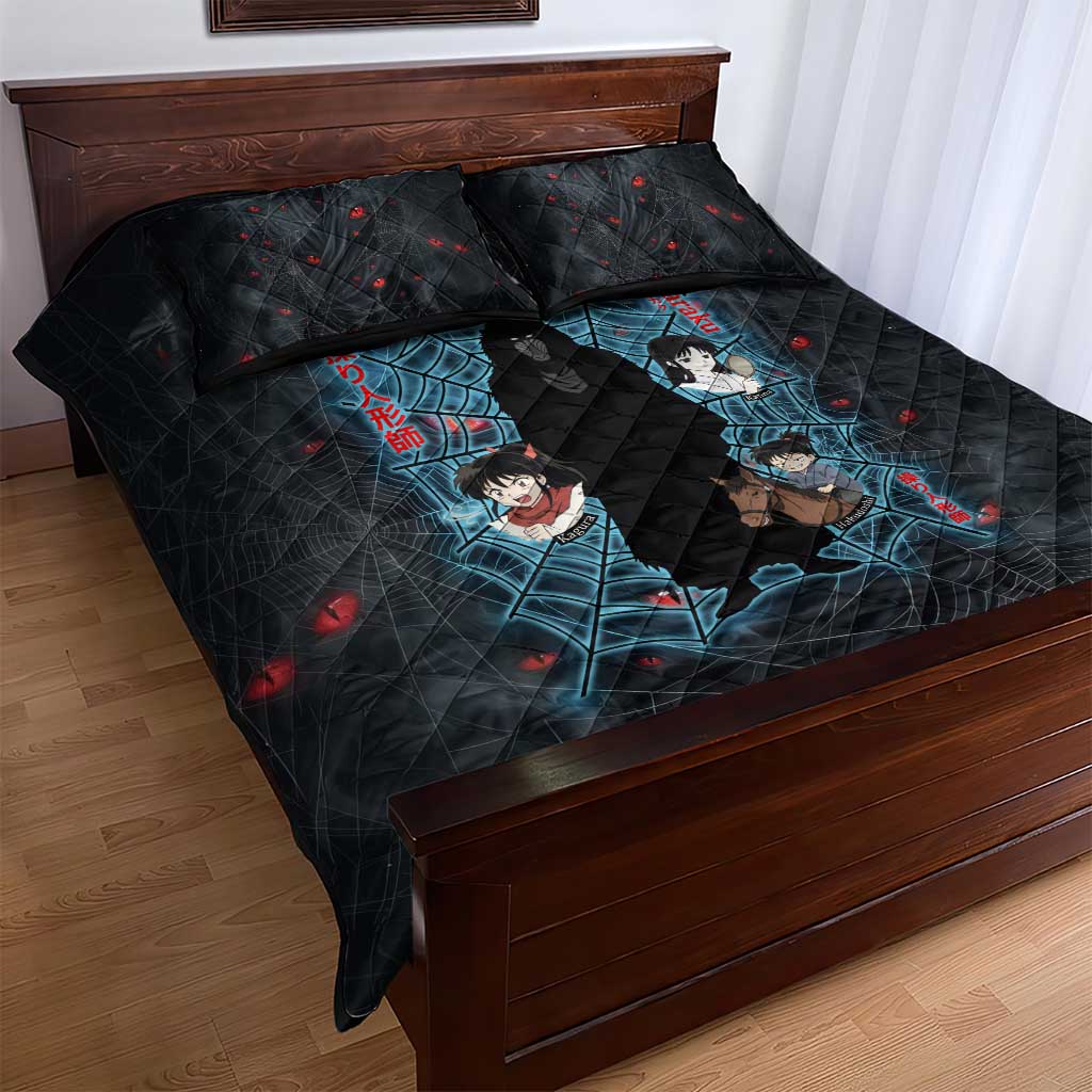 Naraku Inuyasha Series Quilt Bed Set Dark Web Anime Style with Fiery Spider and Red Eyes
