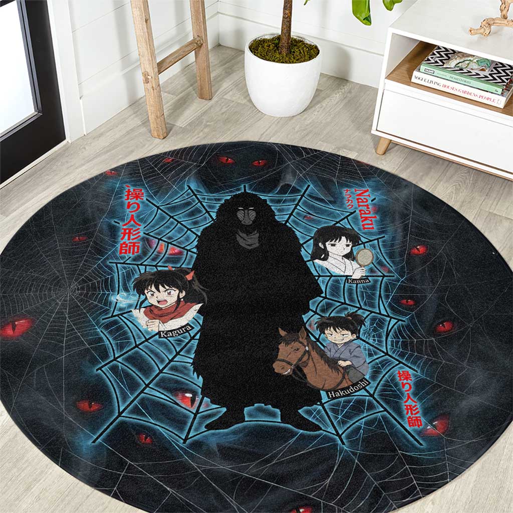 Naraku Inuyasha Series Round Carpet Dark Web Anime Style with Fiery Spider and Red Eyes