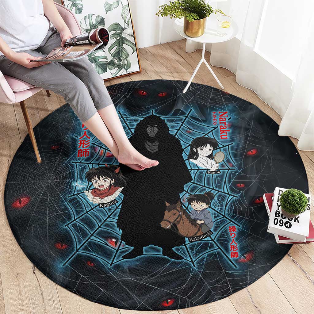 Naraku Inuyasha Series Round Carpet Dark Web Anime Style with Fiery Spider and Red Eyes