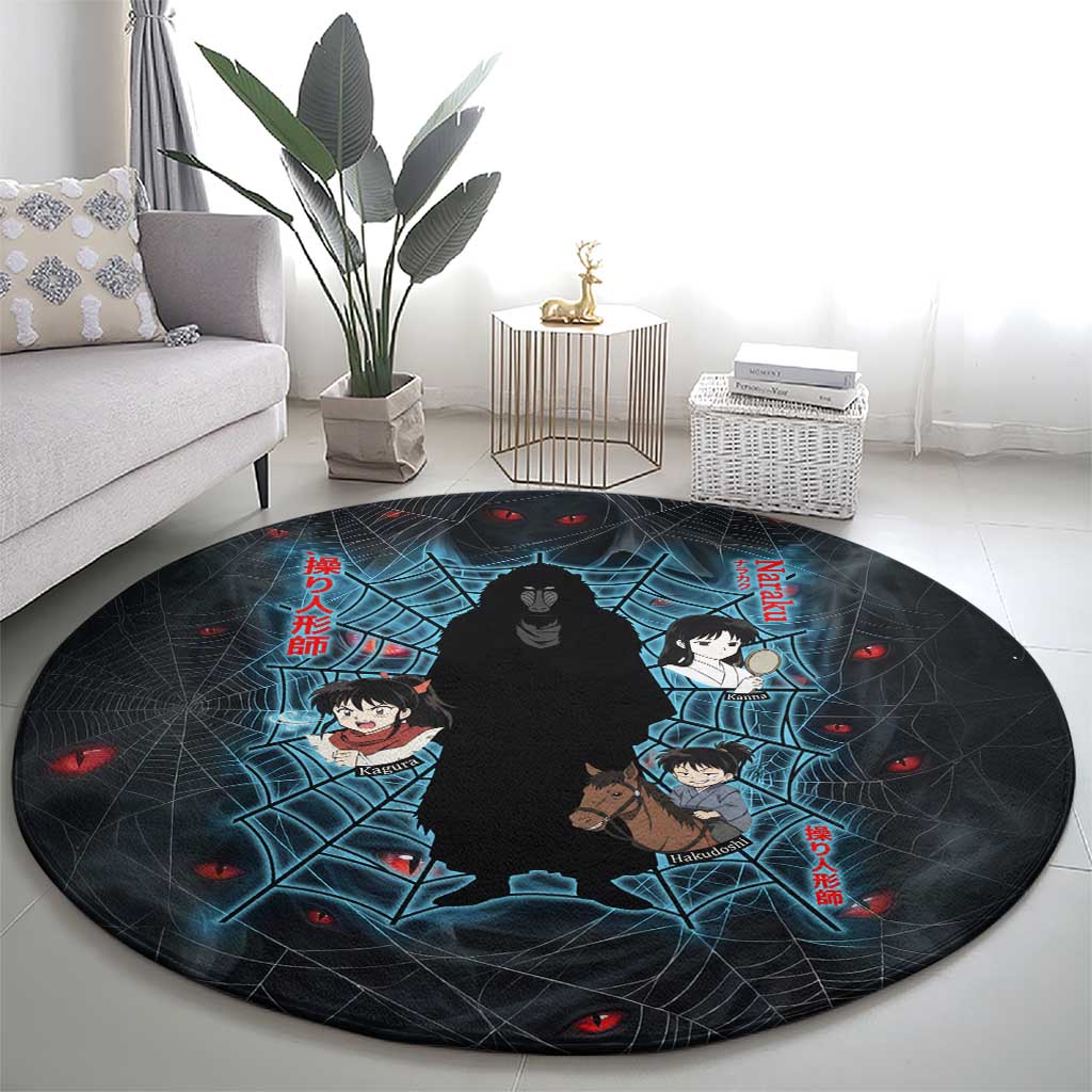 Naraku Inuyasha Series Round Carpet Dark Web Anime Style with Fiery Spider and Red Eyes