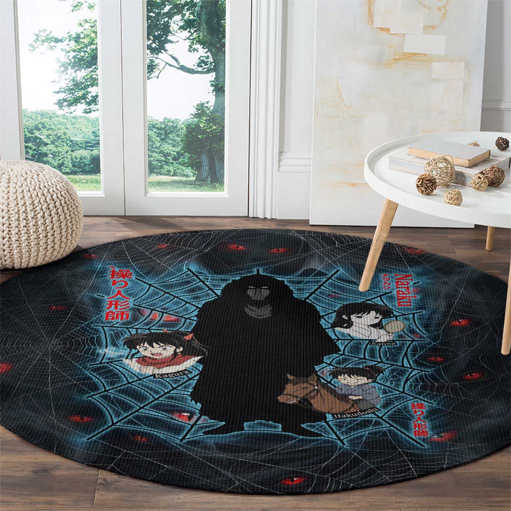 Naraku Inuyasha Series Round Carpet Dark Web Anime Style with Fiery Spider and Red Eyes