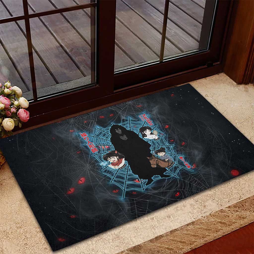 Naraku Inuyasha Series Rubber Doormat Dark Web Anime Style with Fiery Spider and Red Eyes