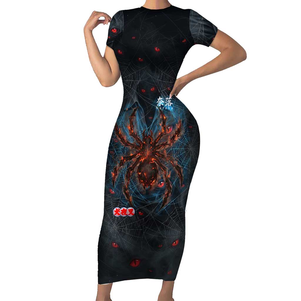 Naraku Inuyasha Series Short Sleeve Bodycon Dress Dark Web Anime Style with Fiery Spider and Red Eyes