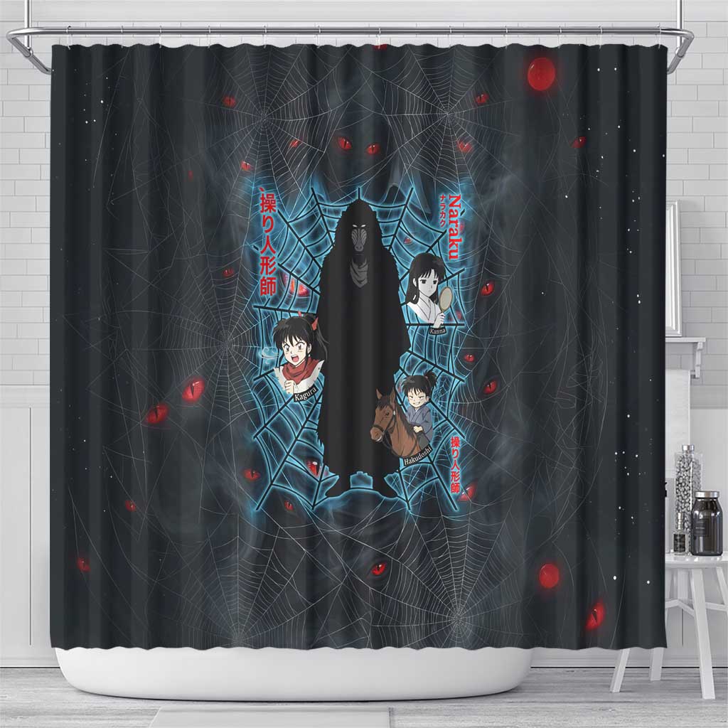 Naraku Inuyasha Series Shower Curtain Dark Web Anime Style with Fiery Spider and Red Eyes