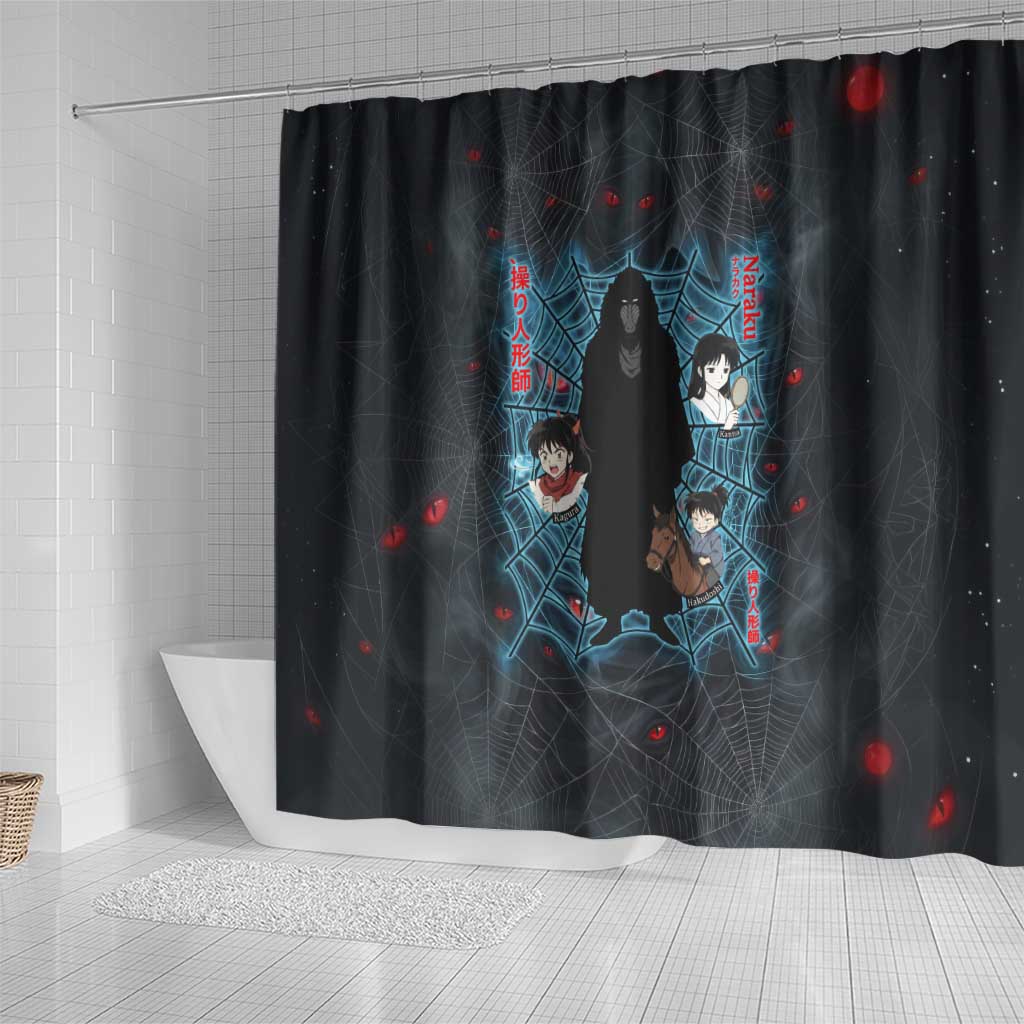 Naraku Inuyasha Series Shower Curtain Dark Web Anime Style with Fiery Spider and Red Eyes