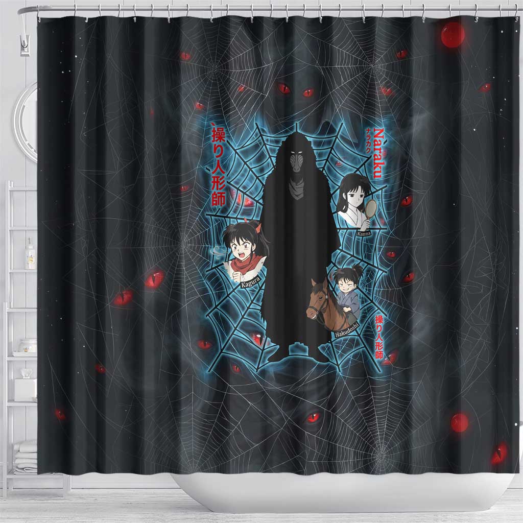 Naraku Inuyasha Series Shower Curtain Dark Web Anime Style with Fiery Spider and Red Eyes