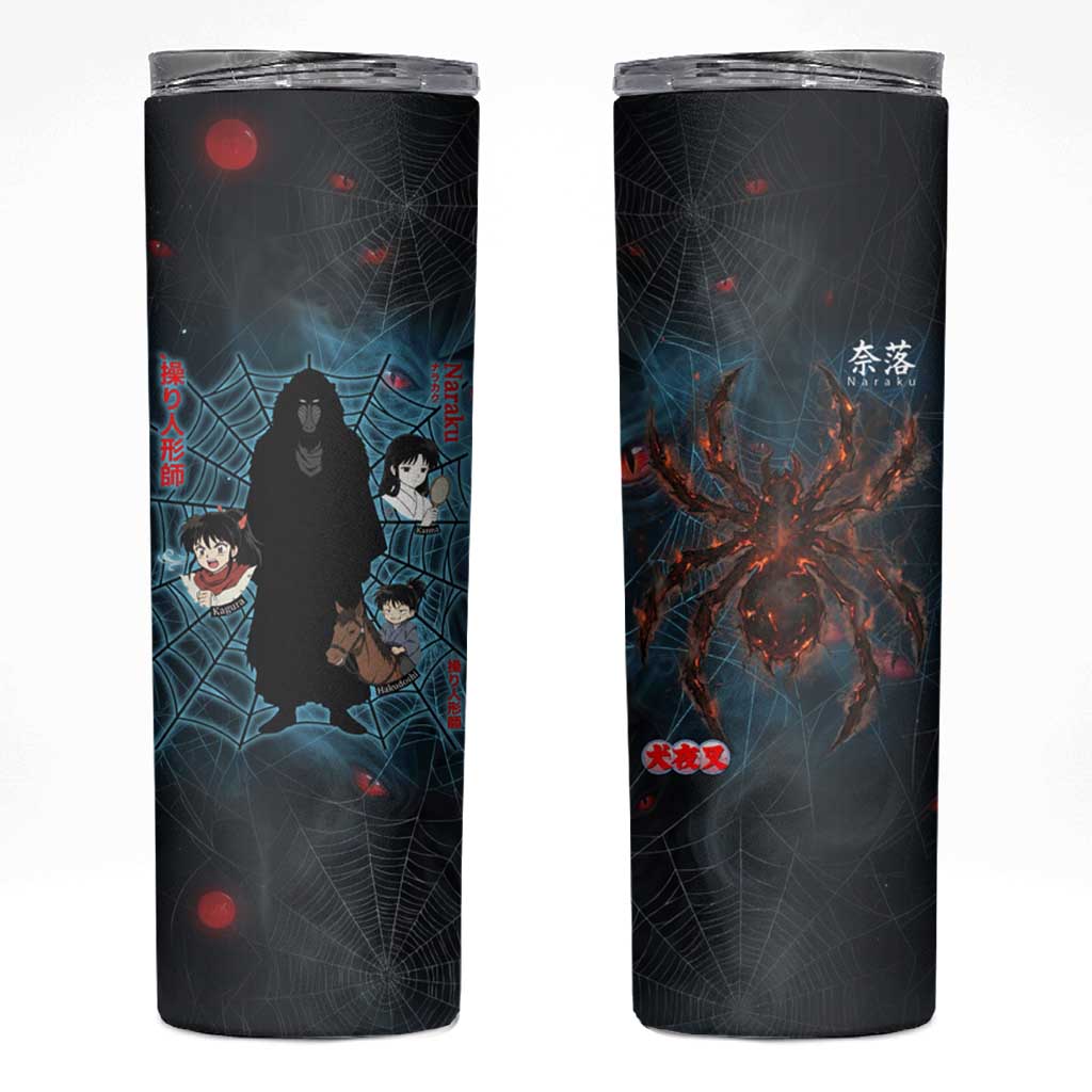 Naraku Inuyasha Series Skinny Tumbler Dark Web Anime Style with Fiery Spider and Red Eyes
