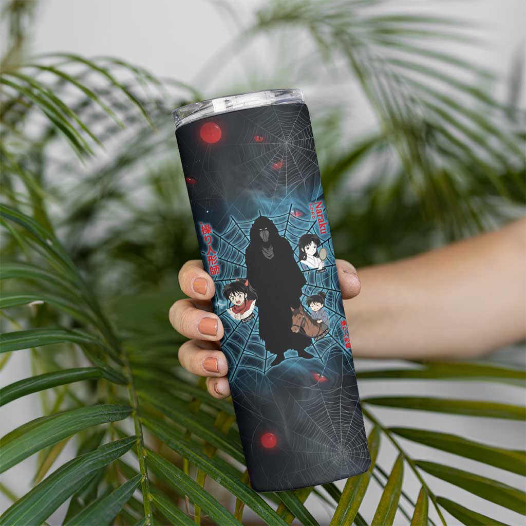 Naraku Inuyasha Series Skinny Tumbler Dark Web Anime Style with Fiery Spider and Red Eyes