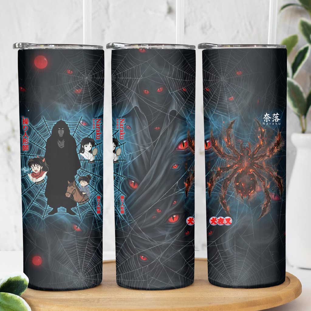 Naraku Inuyasha Series Skinny Tumbler Dark Web Anime Style with Fiery Spider and Red Eyes