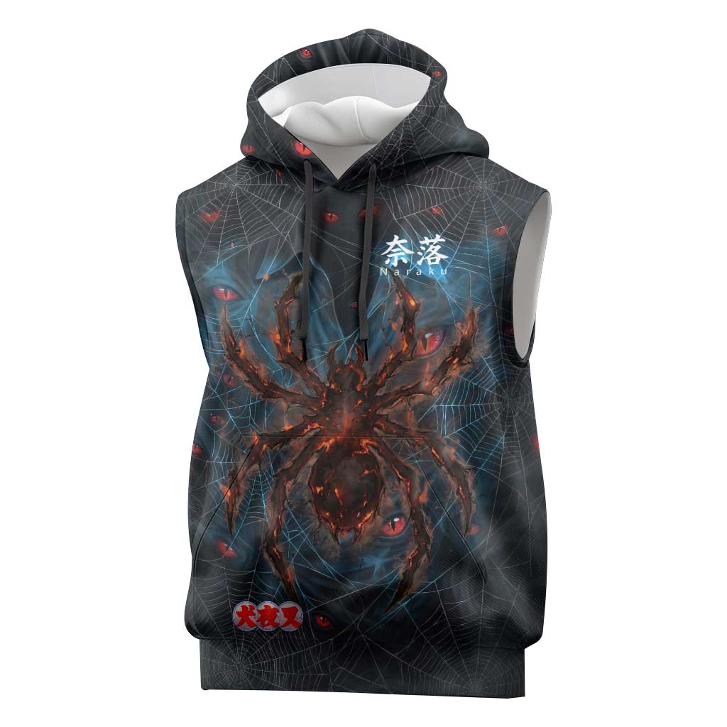 Naraku Inuyasha Series Sleeveless Hoodie Dark Web Anime Style with Fiery Spider and Red Eyes