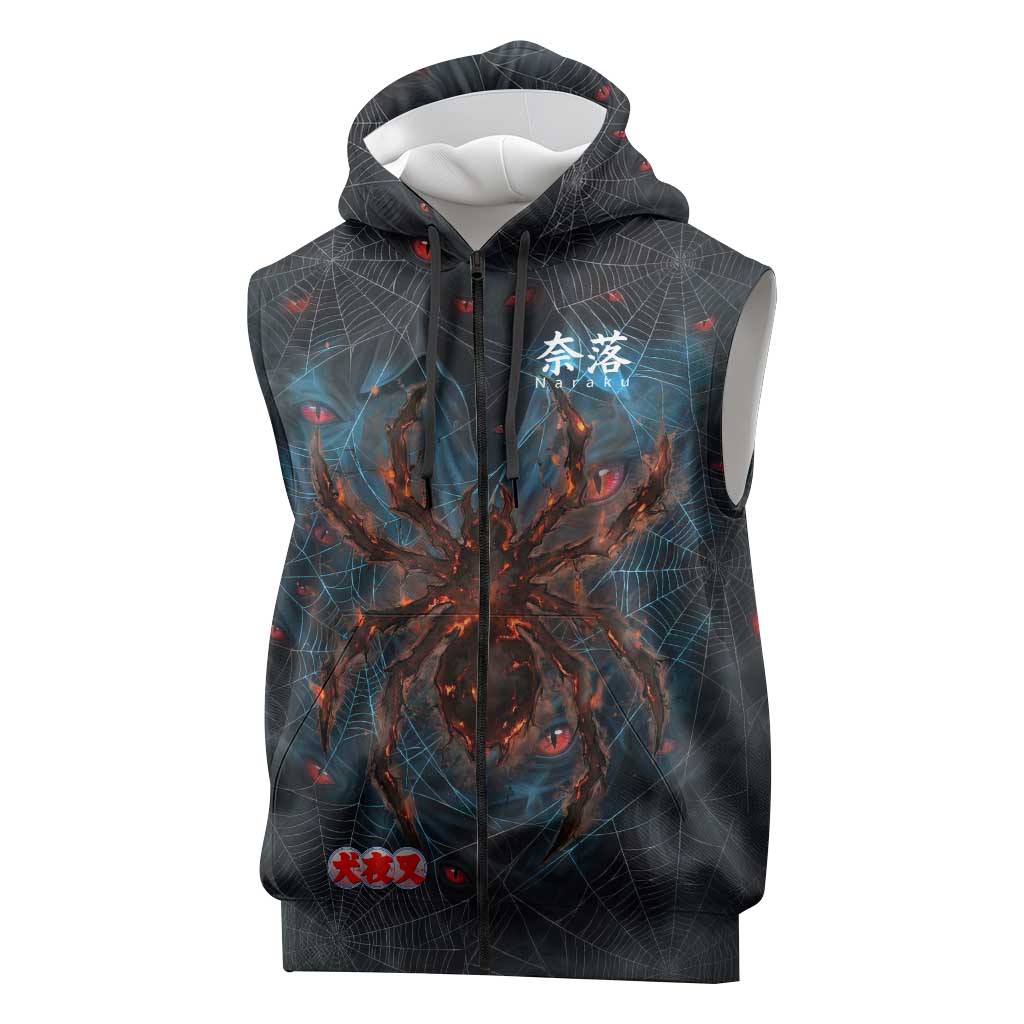Naraku Inuyasha Series Sleeveless Zip Hoodie Dark Web Anime Style with Fiery Spider and Red Eyes
