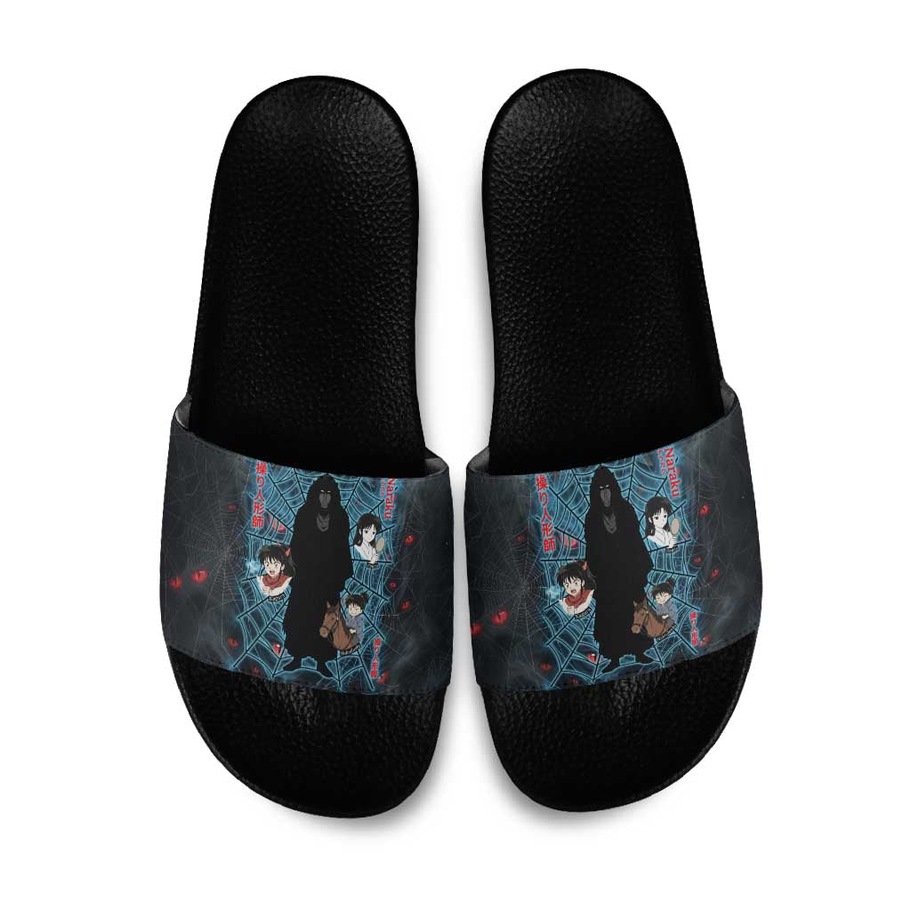 Naraku Inuyasha Series Slide Sandals Dark Web Anime Style with Fiery Spider and Red Eyes