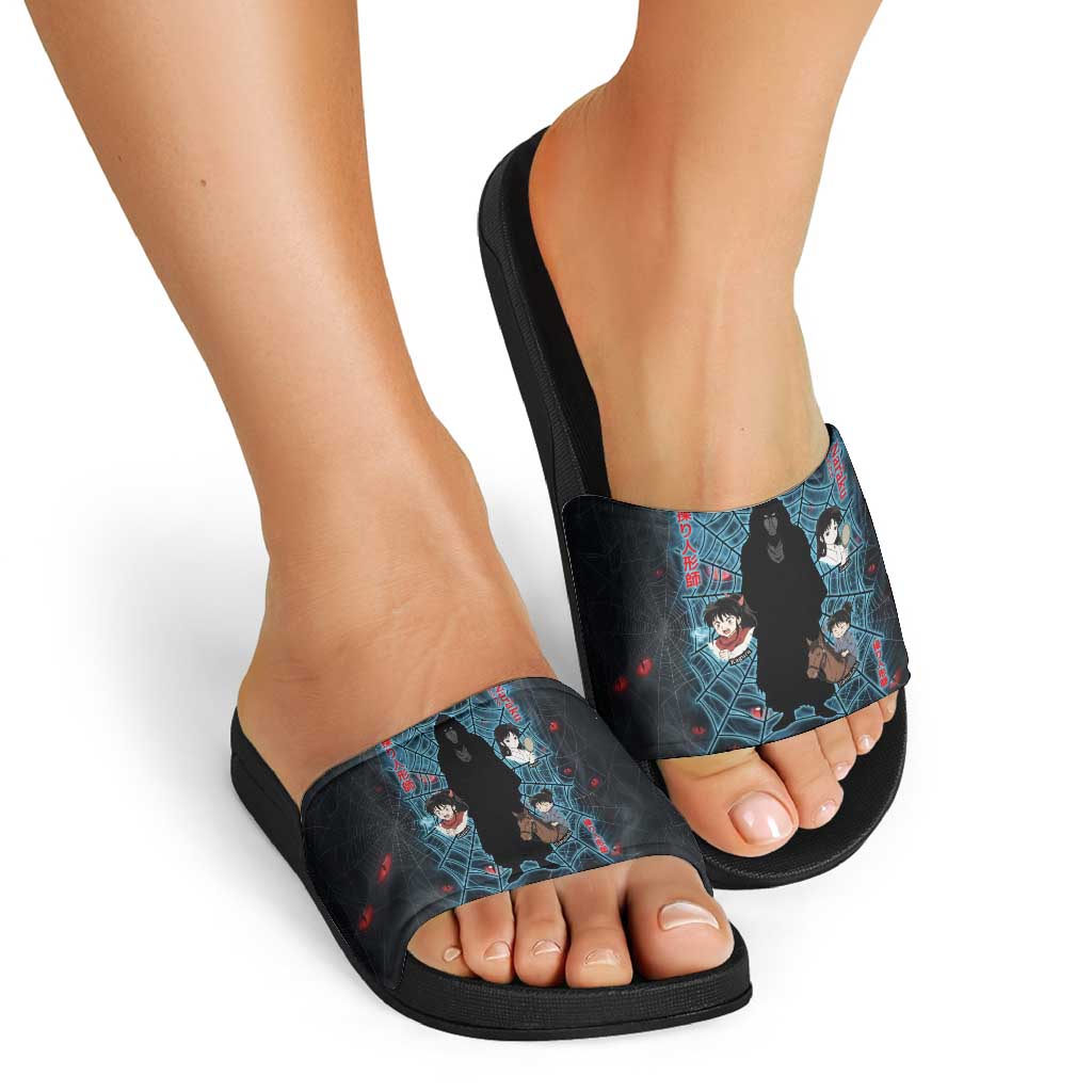 Naraku Inuyasha Series Slide Sandals Dark Web Anime Style with Fiery Spider and Red Eyes
