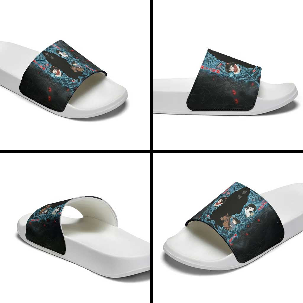 Naraku Inuyasha Series Slide Sandals Dark Web Anime Style with Fiery Spider and Red Eyes