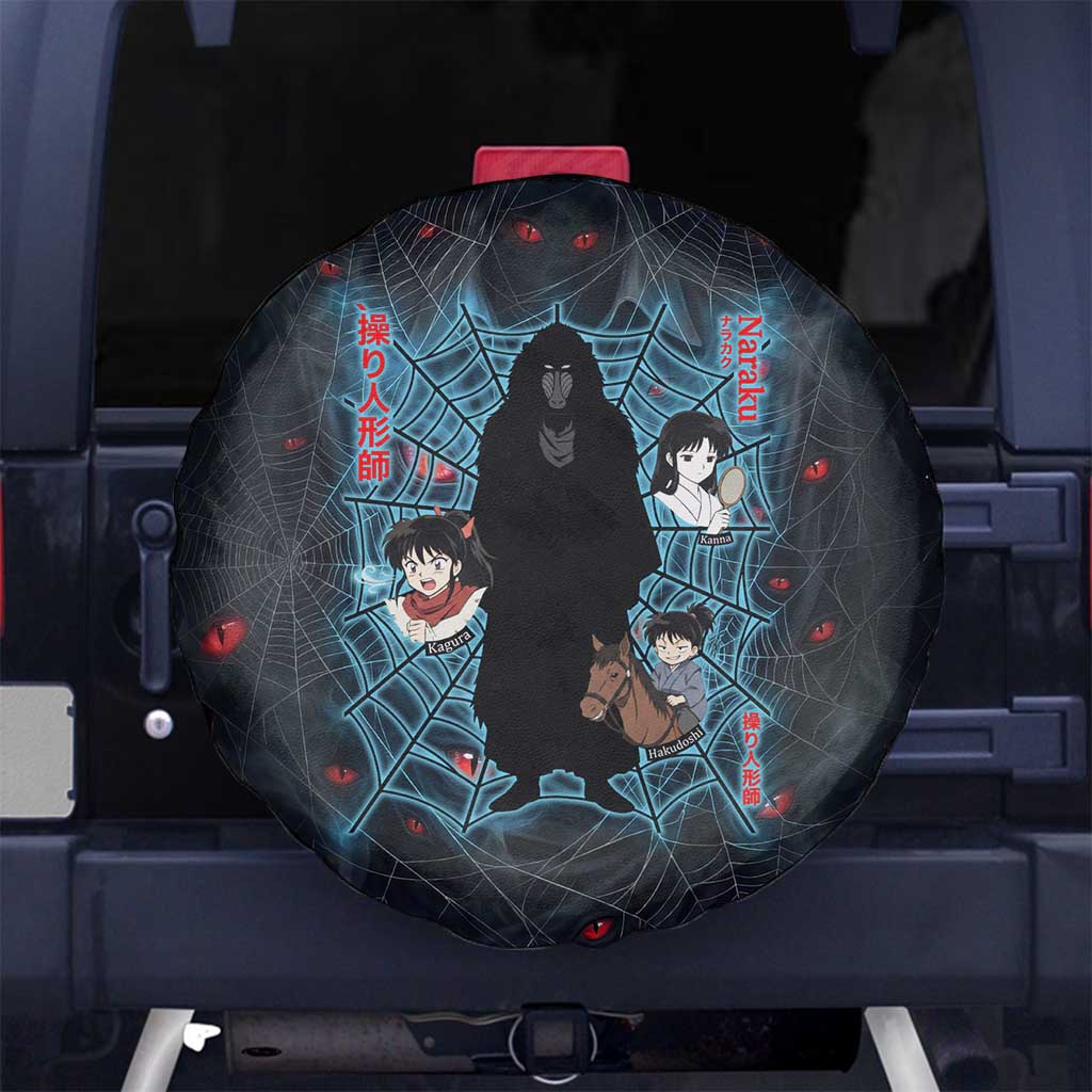 Naraku Inuyasha Series Spare Tire Cover Dark Web Anime Style with Fiery Spider and Red Eyes