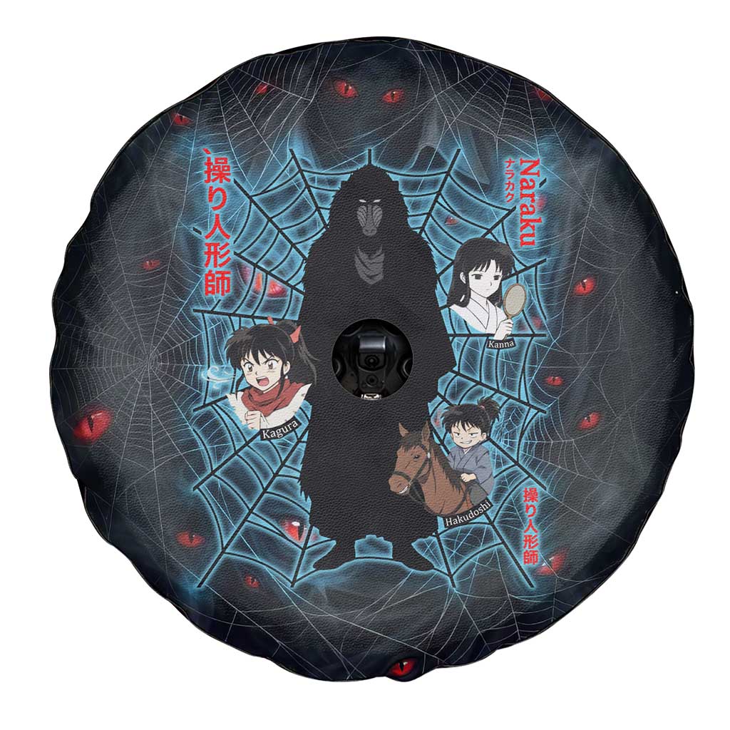 Naraku Inuyasha Series Spare Tire Cover Dark Web Anime Style with Fiery Spider and Red Eyes