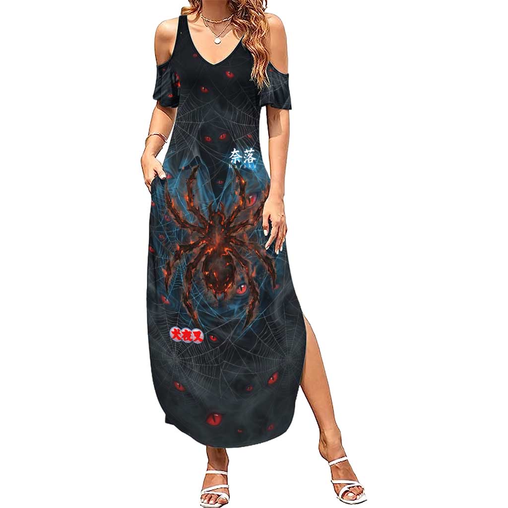 Naraku Inuyasha Series Summer Maxi Dress Dark Web Anime Style with Fiery Spider and Red Eyes