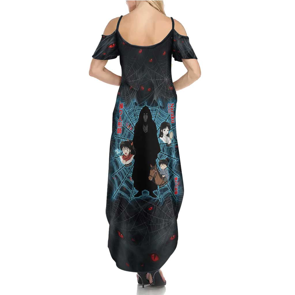 Naraku Inuyasha Series Summer Maxi Dress Dark Web Anime Style with Fiery Spider and Red Eyes