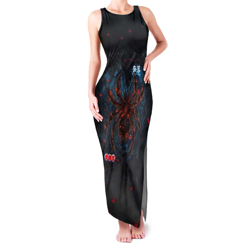 Naraku Inuyasha Series Tank Maxi Dress Dark Web Anime Style with Fiery Spider and Red Eyes