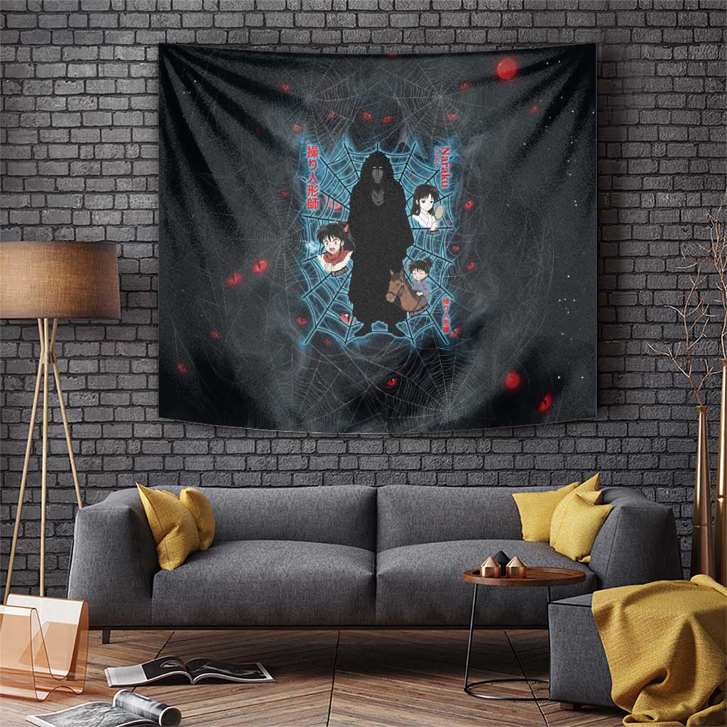 Naraku Inuyasha Series Tapestry Dark Web Anime Style with Fiery Spider and Red Eyes