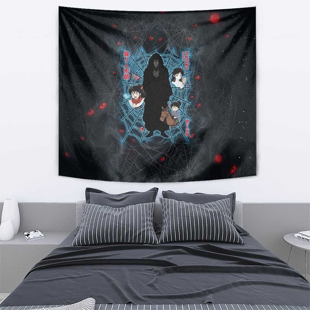 Naraku Inuyasha Series Tapestry Dark Web Anime Style with Fiery Spider and Red Eyes