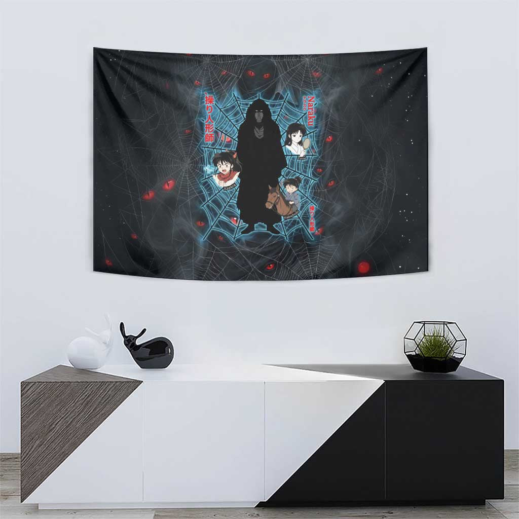 Naraku Inuyasha Series Tapestry Dark Web Anime Style with Fiery Spider and Red Eyes