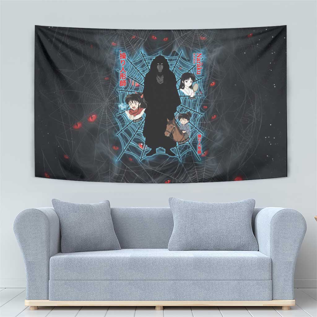 Naraku Inuyasha Series Tapestry Dark Web Anime Style with Fiery Spider and Red Eyes