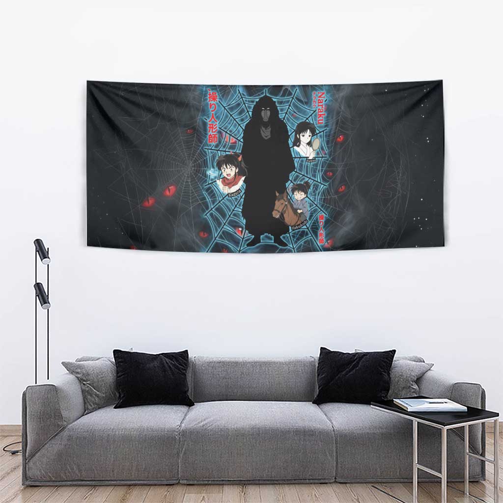 Naraku Inuyasha Series Tapestry Dark Web Anime Style with Fiery Spider and Red Eyes