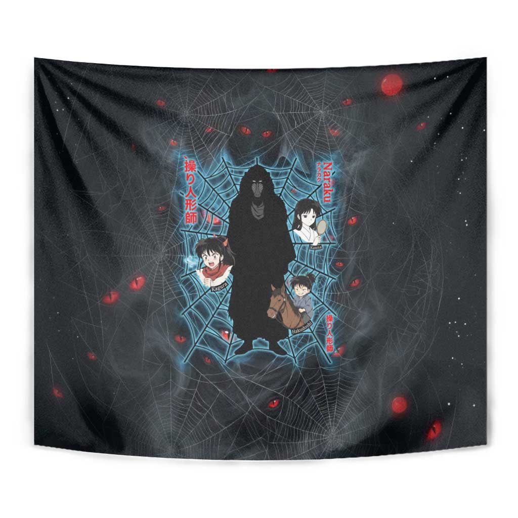 Naraku Inuyasha Series Tapestry Dark Web Anime Style with Fiery Spider and Red Eyes