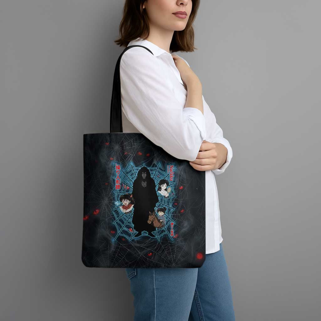 Naraku Inuyasha Series Tote Bag Dark Web Anime Style with Fiery Spider and Red Eyes