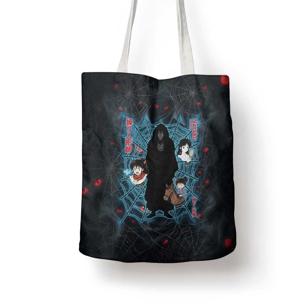 Naraku Inuyasha Series Tote Bag Dark Web Anime Style with Fiery Spider and Red Eyes