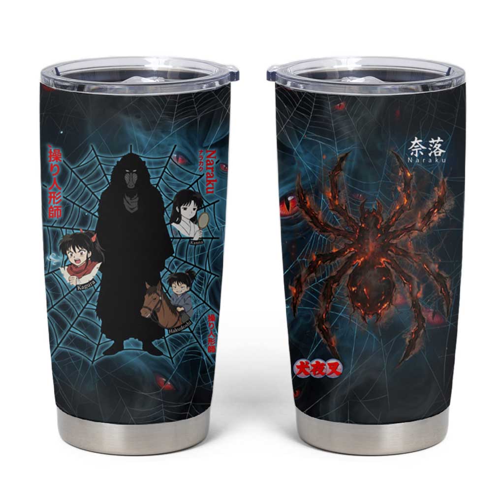Naraku Inuyasha Series Tumbler Cup Dark Web Anime Style with Fiery Spider and Red Eyes