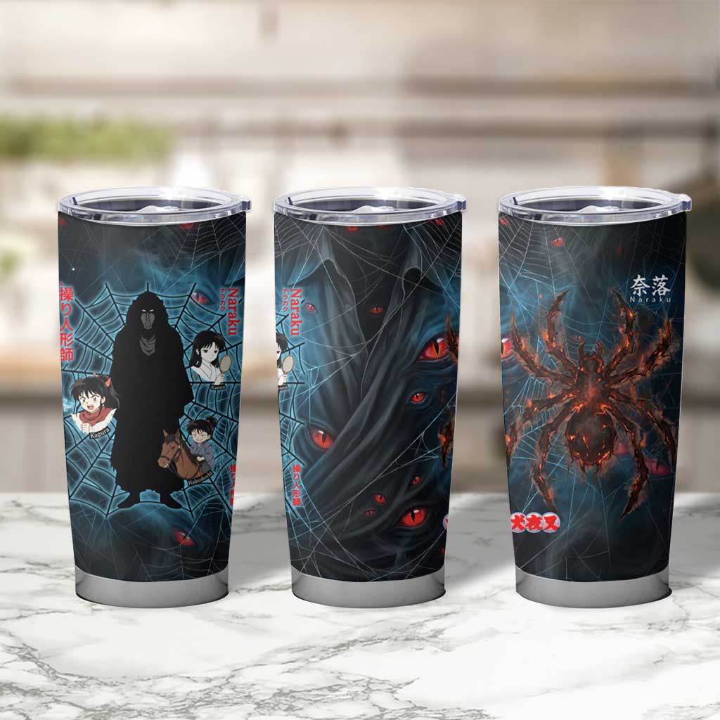 Naraku Inuyasha Series Tumbler Cup Dark Web Anime Style with Fiery Spider and Red Eyes