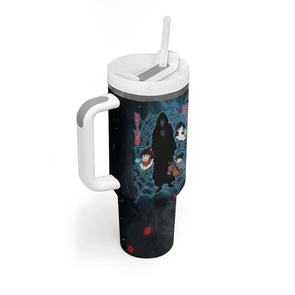Naraku Inuyasha Series Tumbler With Handle Dark Web Anime Style with Fiery Spider and Red Eyes