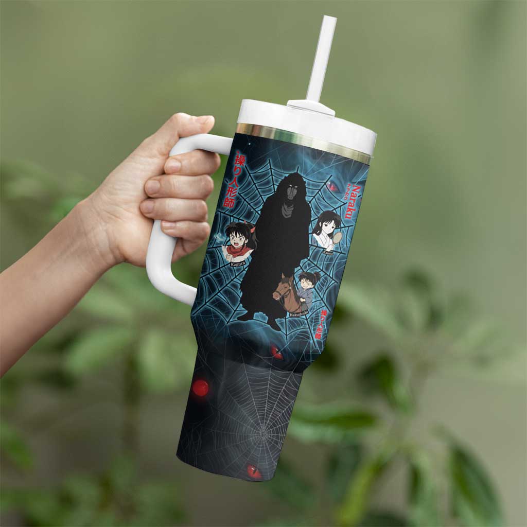 Naraku Inuyasha Series Tumbler With Handle Dark Web Anime Style with Fiery Spider and Red Eyes