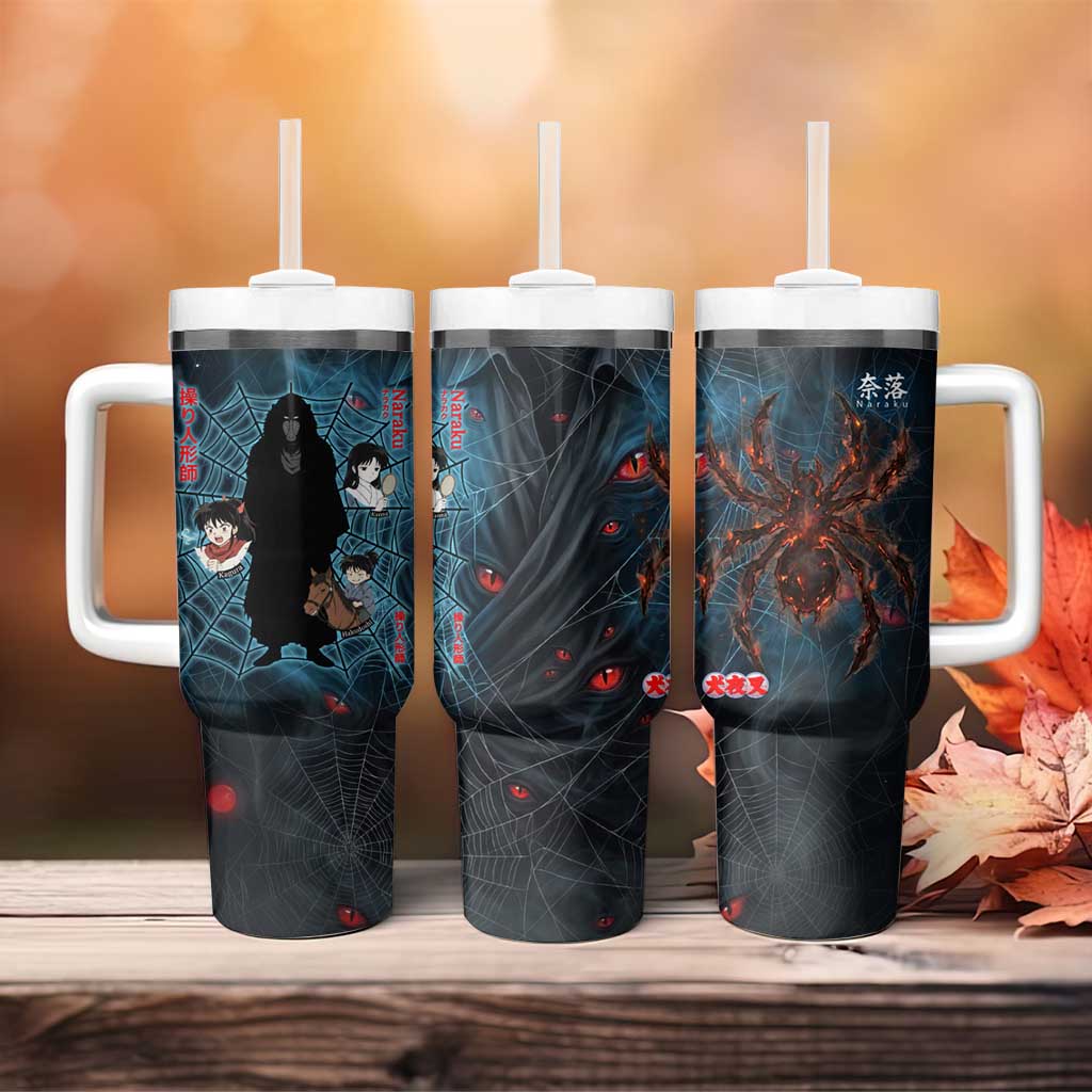 Naraku Inuyasha Series Tumbler With Handle Dark Web Anime Style with Fiery Spider and Red Eyes