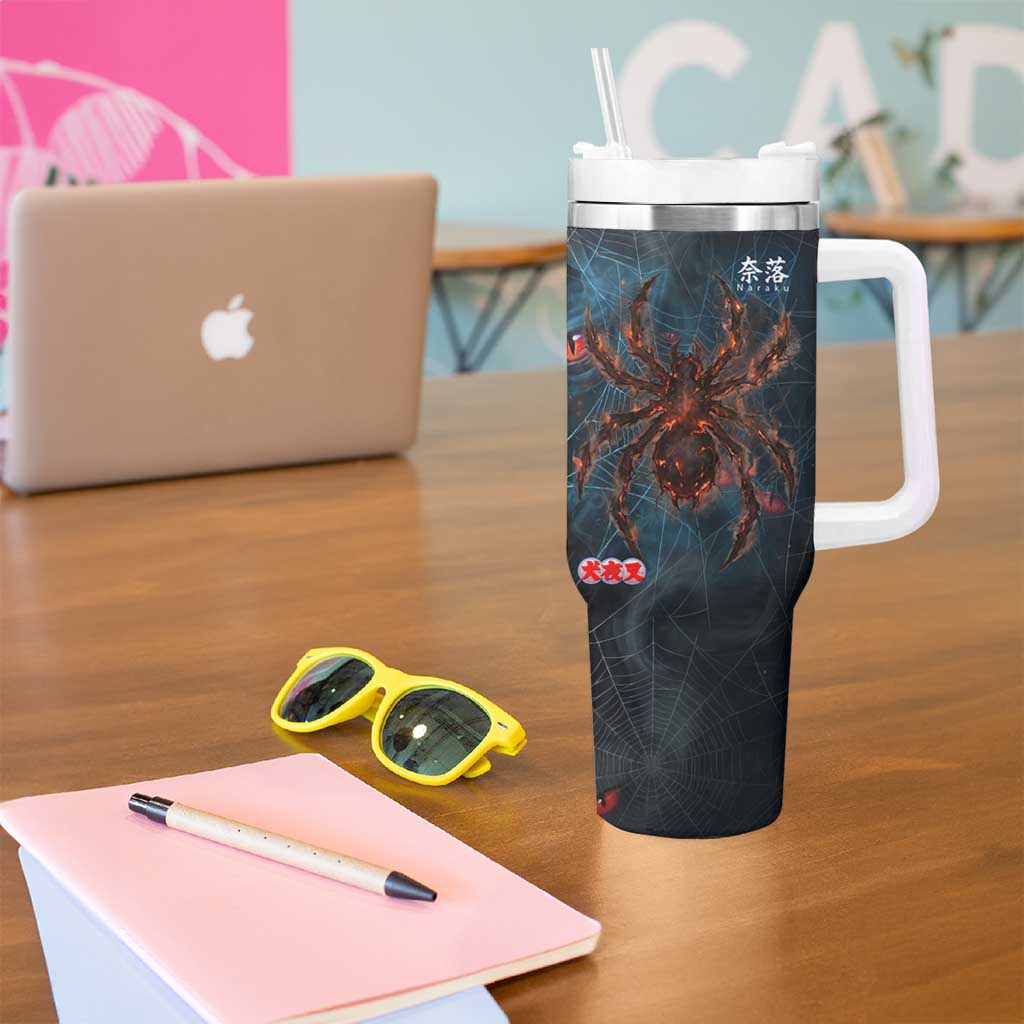 Naraku Inuyasha Series Tumbler With Handle Dark Web Anime Style with Fiery Spider and Red Eyes
