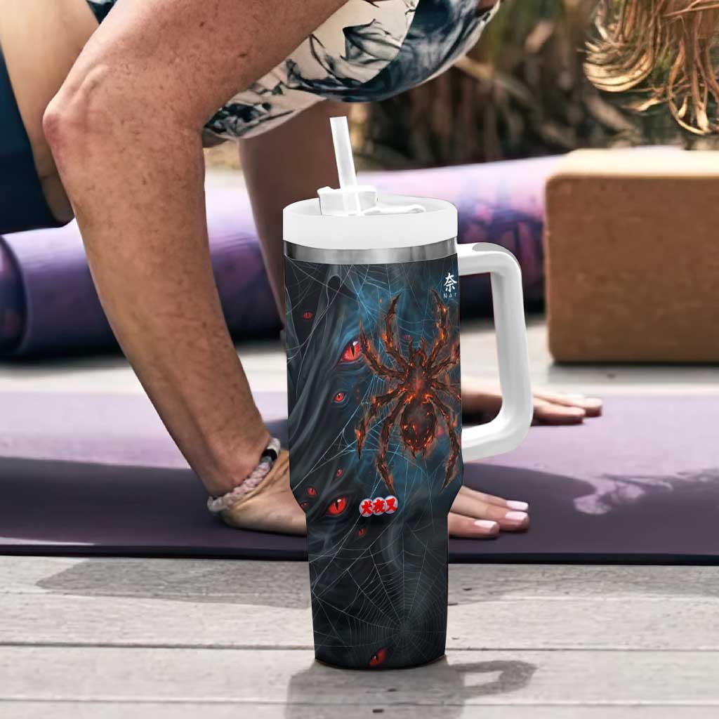Naraku Inuyasha Series Tumbler With Handle Dark Web Anime Style with Fiery Spider and Red Eyes
