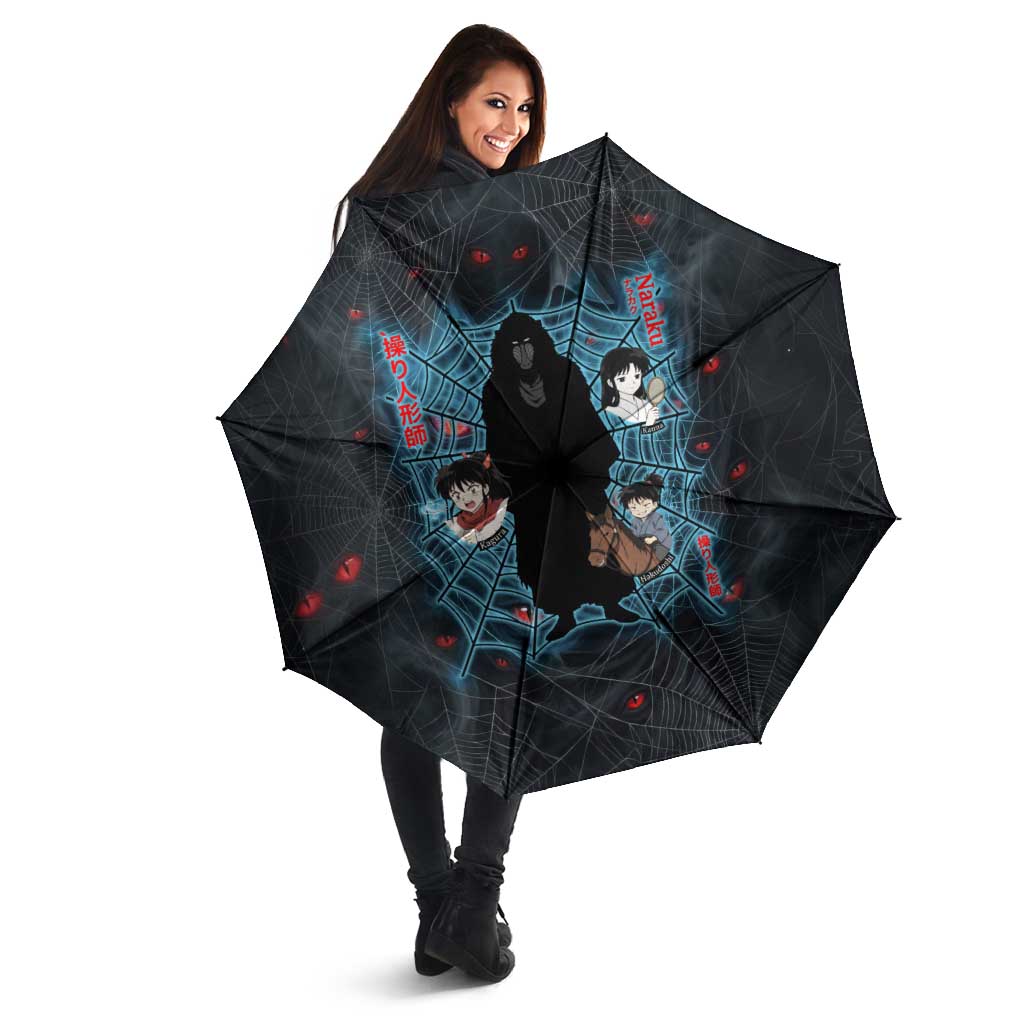 Naraku Inuyasha Series Umbrella Dark Web Anime Style with Fiery Spider and Red Eyes