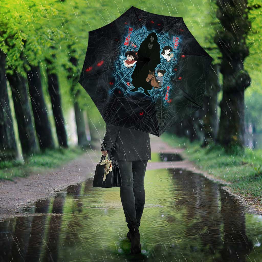 Naraku Inuyasha Series Umbrella Dark Web Anime Style with Fiery Spider and Red Eyes