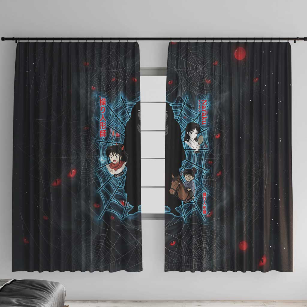 Naraku Inuyasha Series Window Curtain Dark Web Anime Style with Fiery Spider and Red Eyes