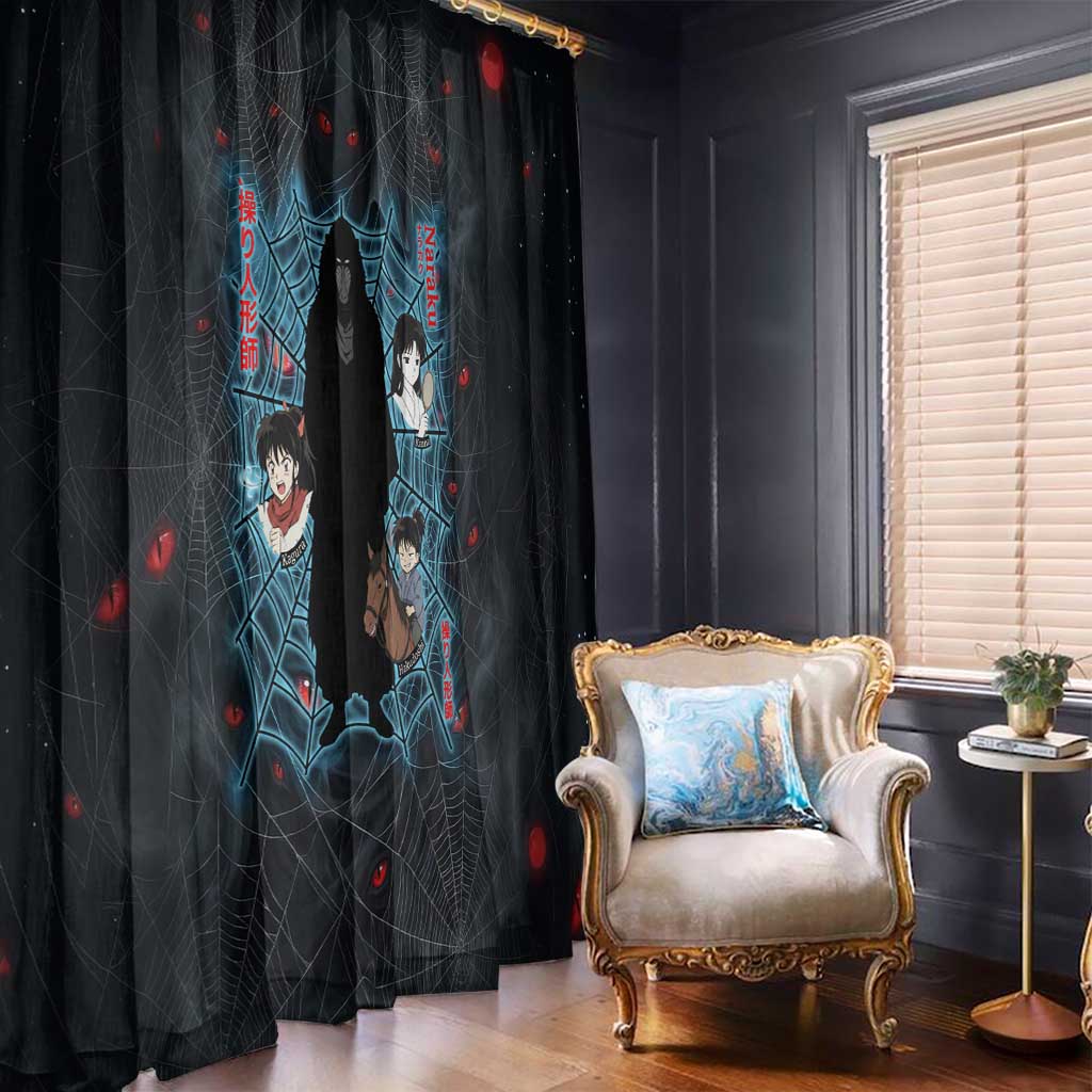 Naraku Inuyasha Series Window Curtain Dark Web Anime Style with Fiery Spider and Red Eyes