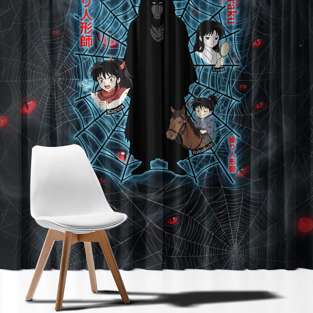 Naraku Inuyasha Series Window Curtain Dark Web Anime Style with Fiery Spider and Red Eyes