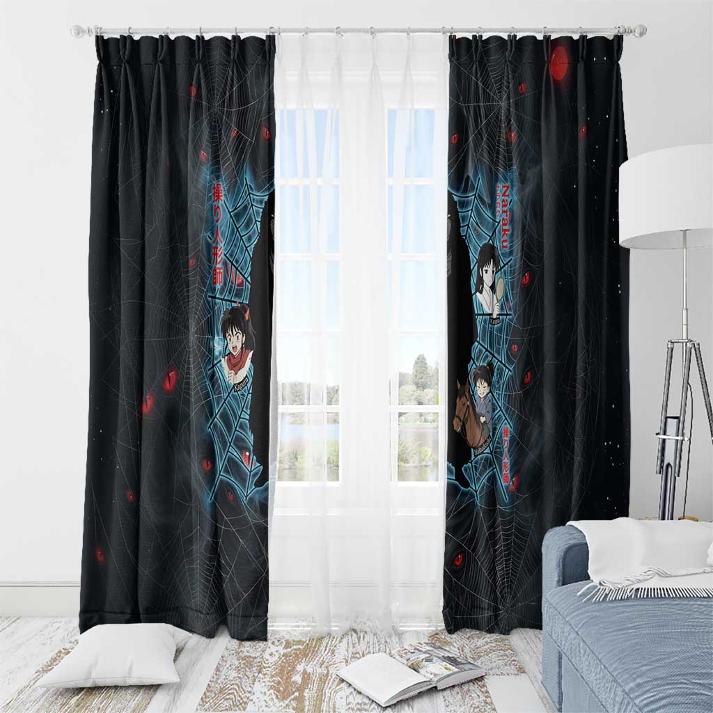 Naraku Inuyasha Series Window Curtain Dark Web Anime Style with Fiery Spider and Red Eyes