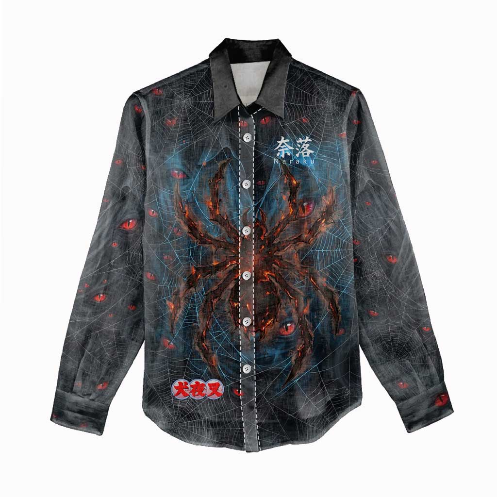 Naraku Inuyasha Series Women Casual Shirt Dark Web Anime Style with Fiery Spider and Red Eyes