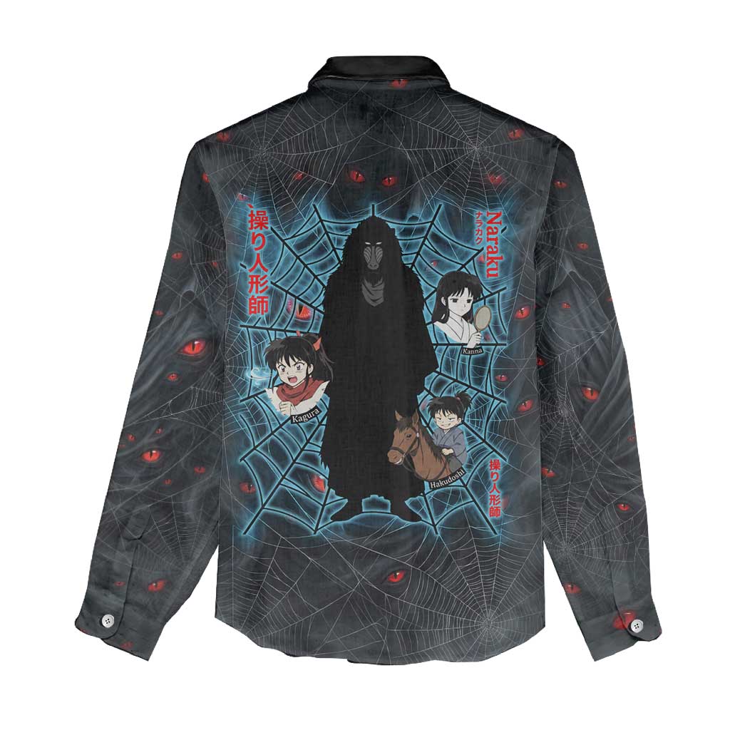 Naraku Inuyasha Series Women Casual Shirt Dark Web Anime Style with Fiery Spider and Red Eyes